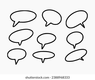 Set of hand drawn speech balloons with thin line. Simple doodle for cartoon or comic. Vector design for communication chat. Suitable for dialog signs and clean label.
