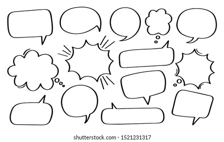 Set hand drawn speech bubble or chat bubble. Vector illustration.