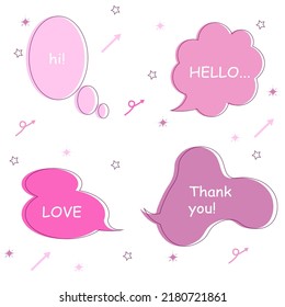 Set of hand drawn speech bubble in vector format. Colorful dialogue symbols for conversation, comics, manga.