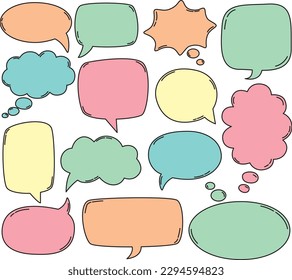 Set of hand drawn speech bubble set in light pastel colors. Vector elements	