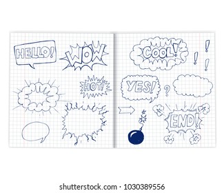 set of hand drawn speech bubbles on a sheet