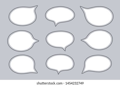 Set of hand drawn speech bubbles. Empty white balloon with dashed line.