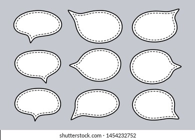 Set of hand drawn speech bubbles. Empty white balloon with dashed line.