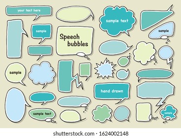 Set of hand drawn speech bubbles.
Lots of simple and cute materials.