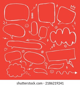 Set of hand drawn speech bubbles with arrows and pointers. Vector illustration.