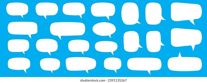 Set of hand drawn speech bubbles. Speak bubble text, cartoon chatting box, message box. Blank empty white speech bubbles.