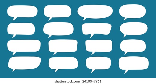 Set of hand drawn speech bubbles. Speak bubble text, cartoon chatting box, message box. Blank empty white speech bubbles.