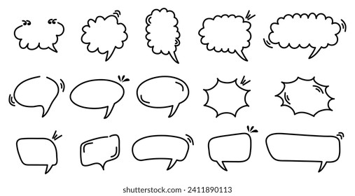 Set von handgezeichneten Sprachblasen. Verschiedene Doodles, Blasen, Vektorsymbole.
