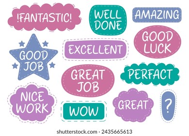 Set of hand drawn speech bubbles with different words