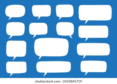 Conjunto de burbujas de voz dibujadas a mano en forma rectangular. Leer burbuja de texto, cuadro de diálogo de dibujos animados, cuadro de mensaje. Burbujas blancas vacías en blanco.