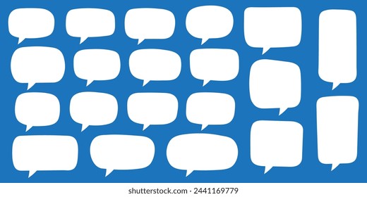 Conjunto de burbujas de voz dibujadas a mano. Leer burbuja de texto, cuadro de diálogo de dibujos animados, cuadro de mensaje. Burbujas blancas vacías en blanco.