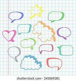 Set of hand drawn speech bubbles vector in color