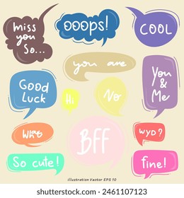 Set of hand drawn speech bubbles Coloring Vector isolated on cream color background, Vector illustration EPS 10