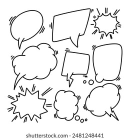 Set of hand drawn speech bubbles. Doodle speech bubbles. Vector illustration