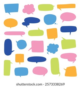 Set of hand drawn speech bubbles. Vector illustration. Various colorful talk balloon shapes in hand-drawn style