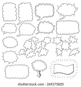 Set of hand drawn speech bubbles and frames
