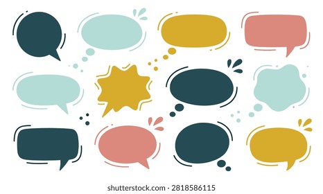 Set of hand drawn speech bubbles with doodle elements for social media chat interaction