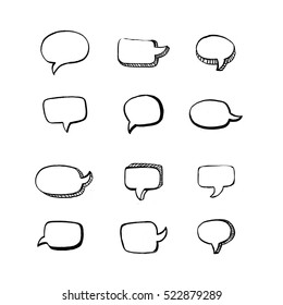 Set of hand drawn speech bubbles.