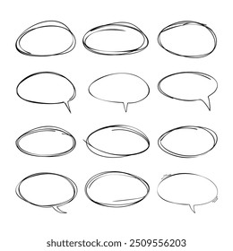 Set of hand drawn speech ovals. Communication speech balloons. Vector illustration