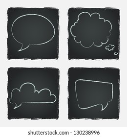Set of hand drawn speech and thought bubbles on chalkboard background. Vector illustration.