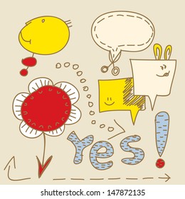 Set of Hand Drawn Speech and Thought Bubbles and arrows