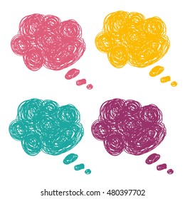 Set of hand drawn speech and thought bubbles. Doodle design with short messages