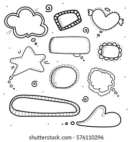 Set of hand drawn speech thought bubbles. Isolated elements on white background