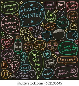Set of Hand Drawn Speech and Thought Bubbles Doodle. With Dark Background.