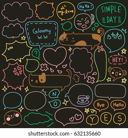 Set of Hand Drawn Speech and Thought Bubbles Doodle. With Dark Background.