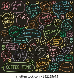 Set of Hand Drawn Speech and Thought Bubbles Doodle. With Dark Background.