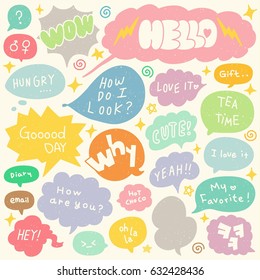 Set of Hand Drawn Speech and Thought Bubbles Doodle