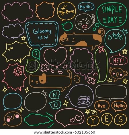 Set of Hand Drawn Speech and Thought Bubbles Doodle. With Dark Background.