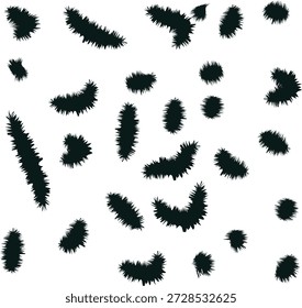 Conjunto de mão desenhada preto espiado formas orgânicas e bolhas texturizadas com bordas difusas para design gráfico abstrato e criação de padrões
