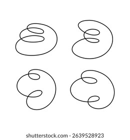 Set of hand drawn spiral line art decoration isolated flat design on white background.