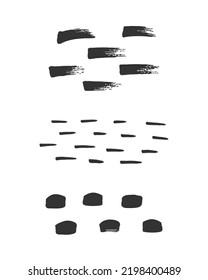 Set hand drawn spots and brush strokes, doodle stains brush strokes stripes for design. Minimal ink elements. Grunge style, boho. Vector illustration