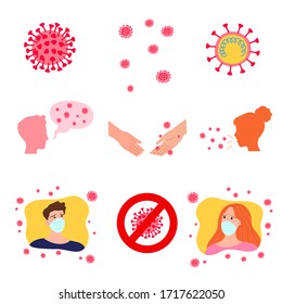Set of hand drawn spreading coronavirus infection bacterias vector illustration