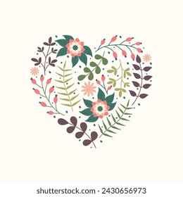 Set of hand drawn Spring floral backgrounds. Simple Botanical elements, plants and leaves in Doodle style for social media posts or greeting cards. Postcard templates with Flowers frame, heart shape.