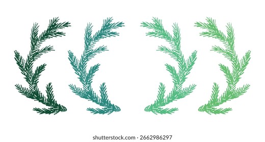 Set of hand drawn spruce branch clipart. Twig of coniferous tree doodle. Christmas and winter design element