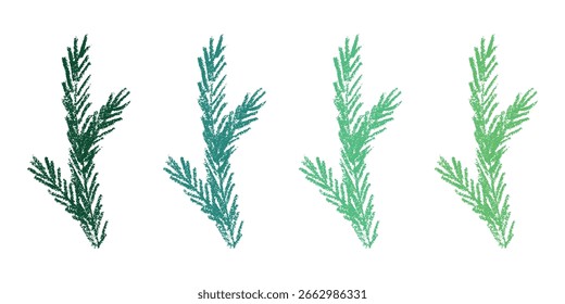 Conjunto de clipart de galho de abeto desenhado à mão. Galho de árvore de coníferas. Elemento de design de Natal e inverno