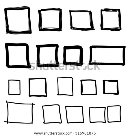 Set hand drawn square, felt-tip pen objects. Text box and frames.