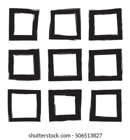 Set hand drawn square, frame. Text box from black smears. Vector Black stroke border