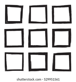 Set hand drawn square, frame. Text box from black smears. Vector Black stroke border