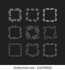 Set of hand drawn square frames. Vector isolated. Fancy design elements. 