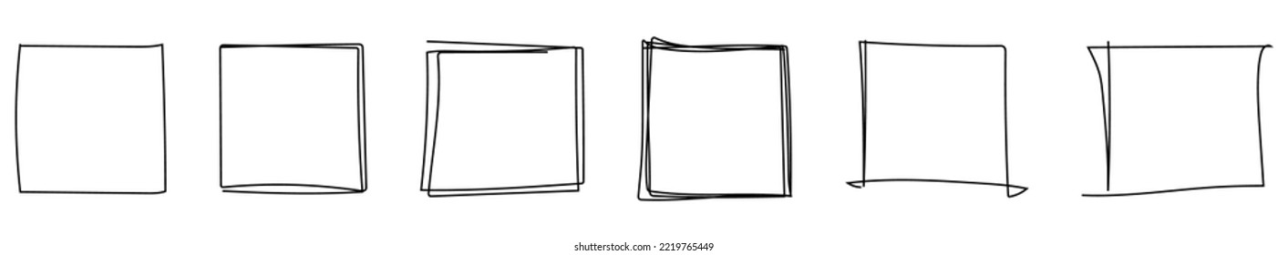 Set of hand drawn square frames. Vector illustration isolated on white background
