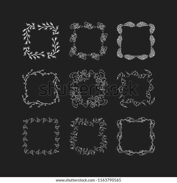 Set of hand drawn square frames. Vector\
isolated. Fancy design elements.\
