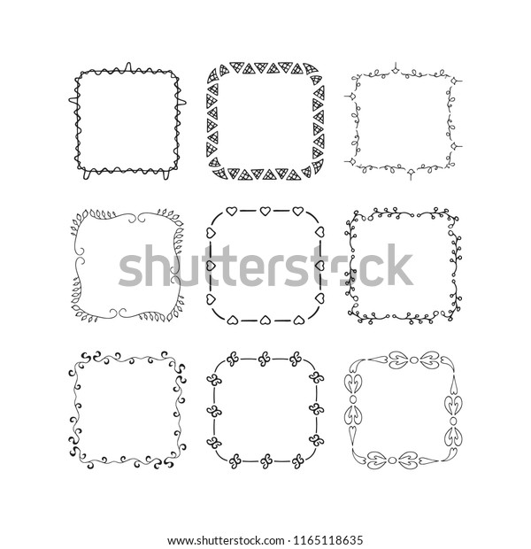 Set of hand drawn square frames. Vector\
isolated. Fancy design elements.\
