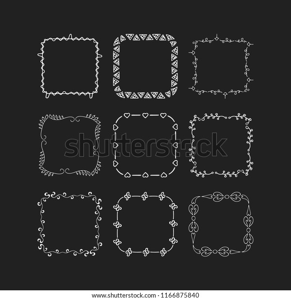 Set of hand\
drawn square frames. Vector\
isolated.