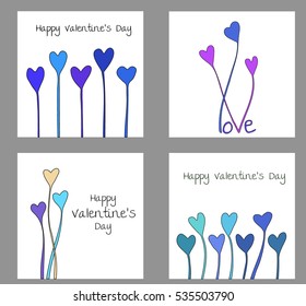 A set of hand drawn square greeting cards. Simple  poster design about love. Inspirational illustration. Used for valentine's day cards.
