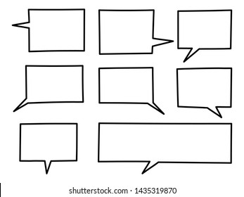 Set of hand drawn square speech bubbles. Empty balloon with outline.