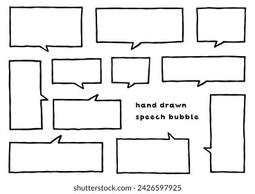 Set of hand drawn square speech bubbles  black and white
